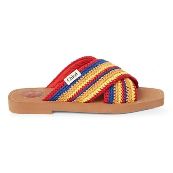 サンダル・ミュール Woody striped crocheted slides Chloe | Shoes | Chlo Woody Striped Crochet Slides Red Multi